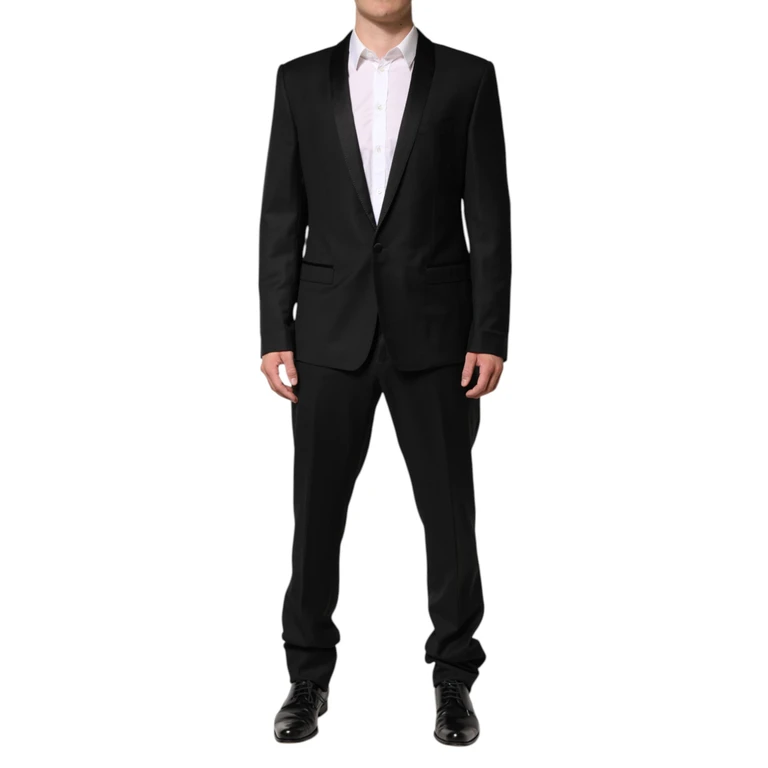 Black Wool Men Single Breasted 2 Piece Suit Virgin Silk Polyester - Men