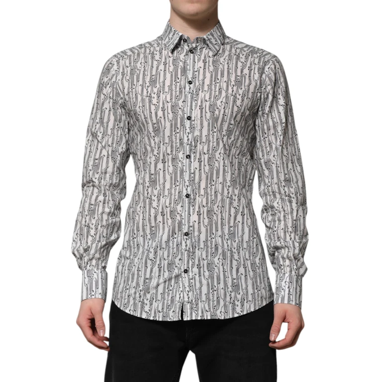 Dolce & Gabbana White Floral Print Casual Long Sleeves Shirt Cotton - Men