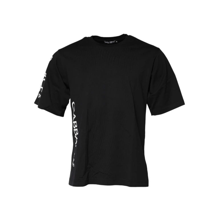 Dolce & Gabbana Black Logo Print Cotton Men Crew Neck T-Shirt - Men