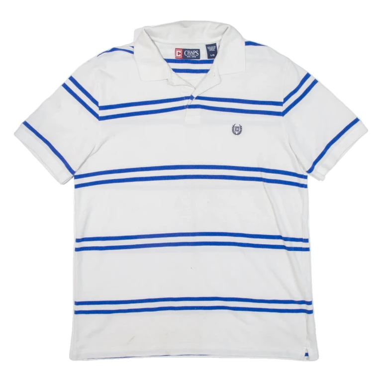 CHAPS Mens Polo Shirt White Striped L