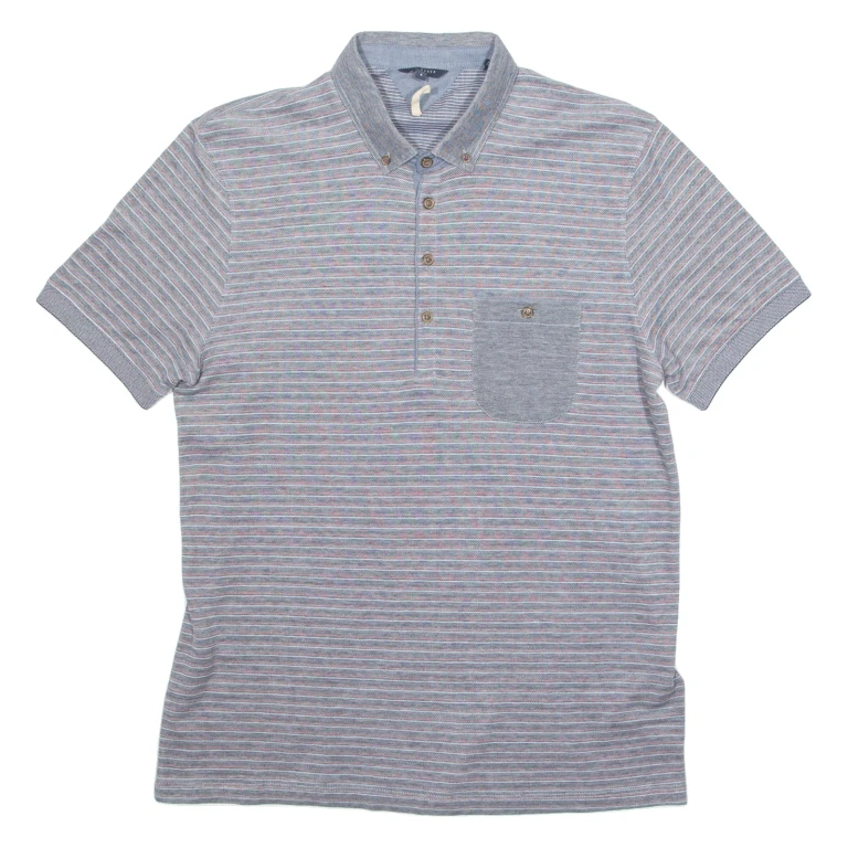 TED BAKER Mens Polo Shirt Grey Striped M