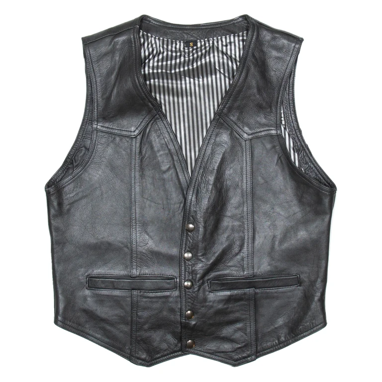 Mens Biker Waistcoat Black Leather Faux Leather S