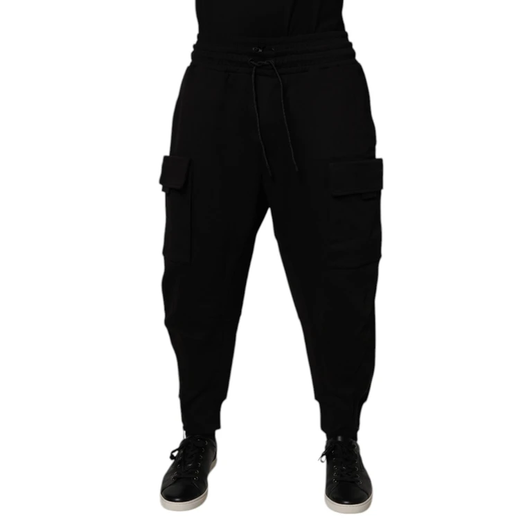 Black Cotton Men Cargo Jogger Sweatpants Pants Nylon - Men