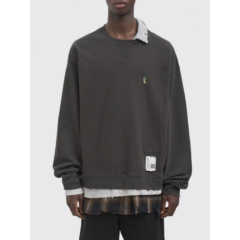 MAISON MIHARA YASUHIRO Double-Layer Check Cotton Crewneck Sweatshirt (J16PO752BLACK)