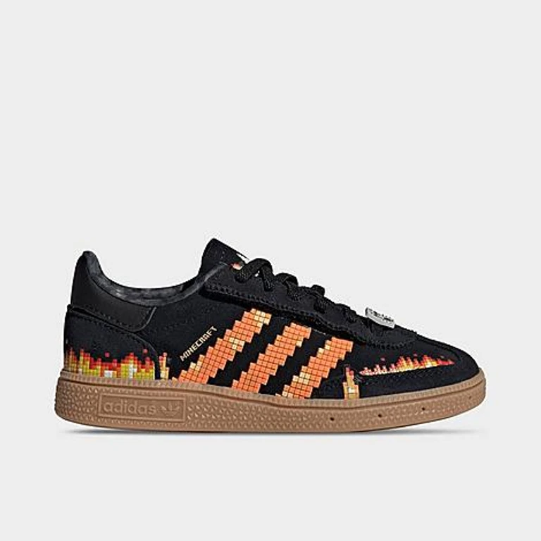 adidas Little Kids Originals x Minecraft Handball Spezial Comfort Closure Casual Shoes in Core Black/Pure Orange/Cloud White Size: 1.0