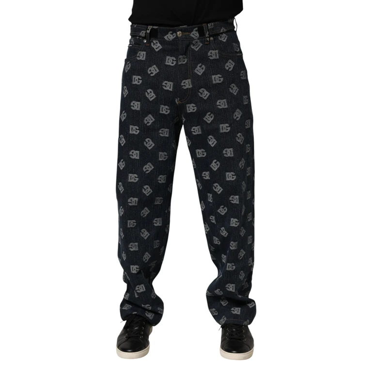 Dolce & Gabbana Blue Logo Print Straight Denim Men Jeans Co+02 Clothing - Men