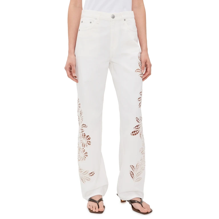 rag & bone Shea Full Straight Jeans White Floral 34