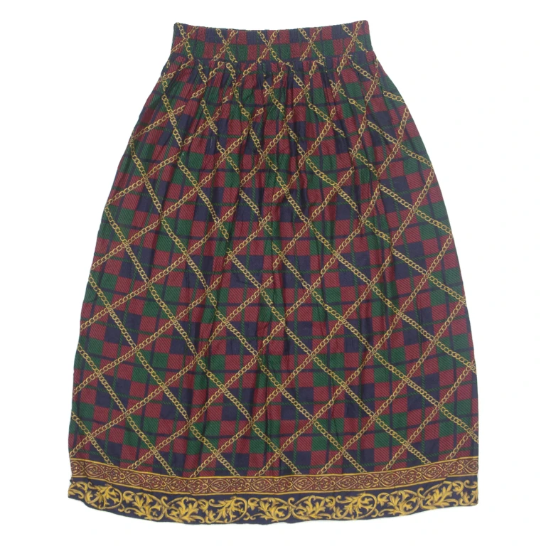 Womens A-Line Skirt Maroon Midi 90s Check S