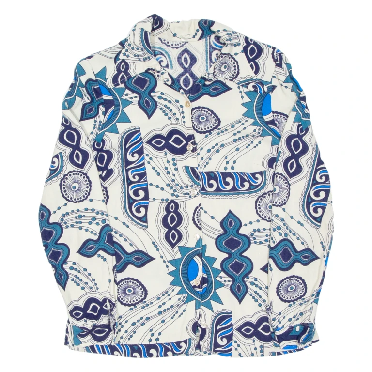 Womens Printed Blouse Blue Long Sleeve Crazy Pattern S