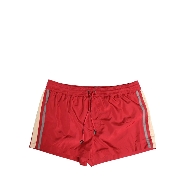 Red Polyester Men Drawstring Shorts Swimwear - Men
