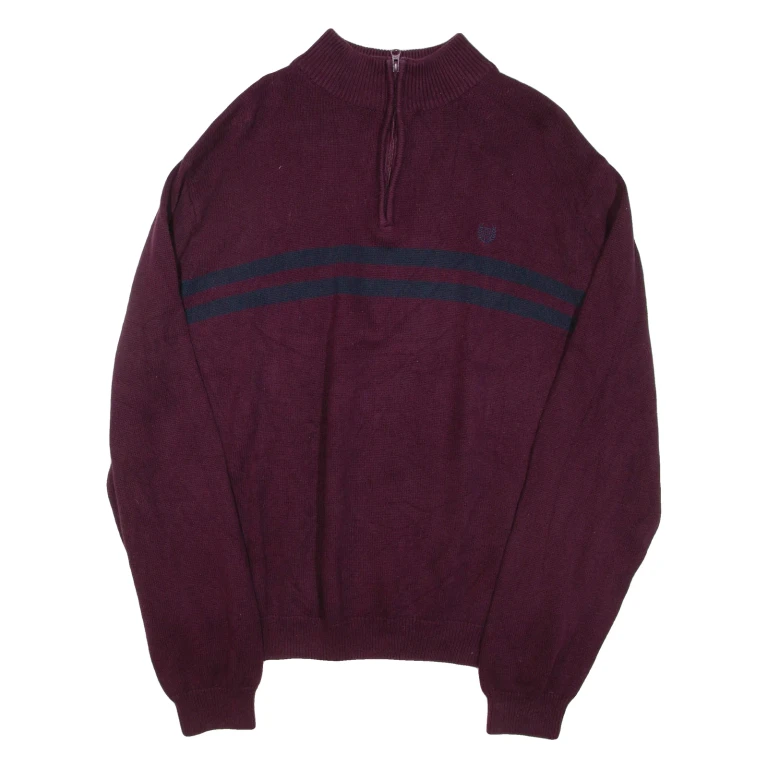 CHAPS Mens Jumper Maroon 1/4 Zip Tight Knit XL