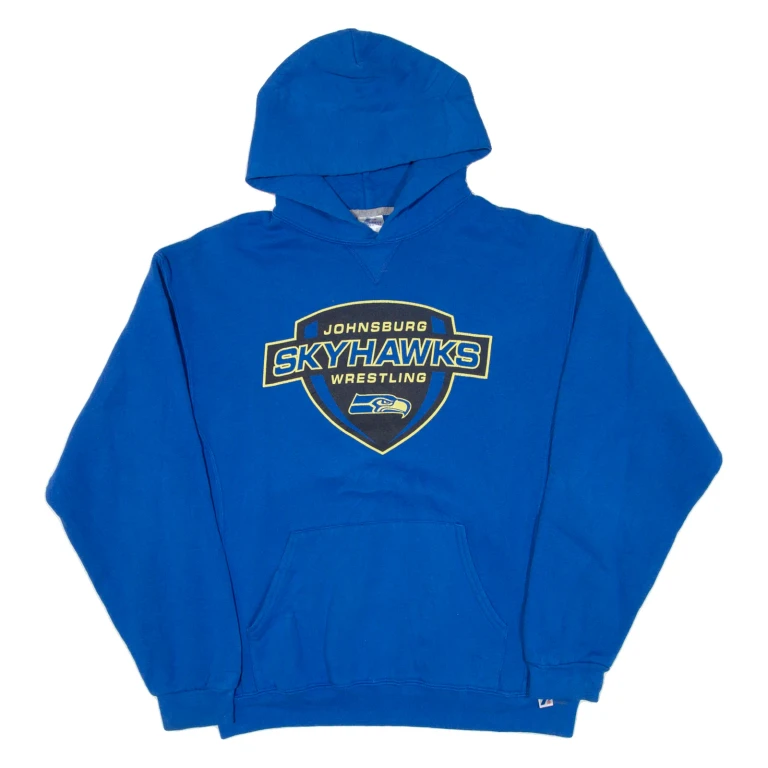 RUSSELL ATHLETIC Skyhawks Wrestling Mens Blue Hoodie USA L