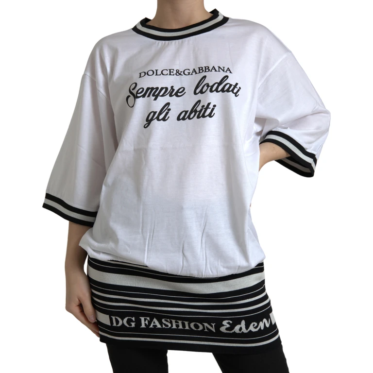 Dolce & Gabbana White Cotton Dg Fashion Crew Neck Tee T-Shirt - Women