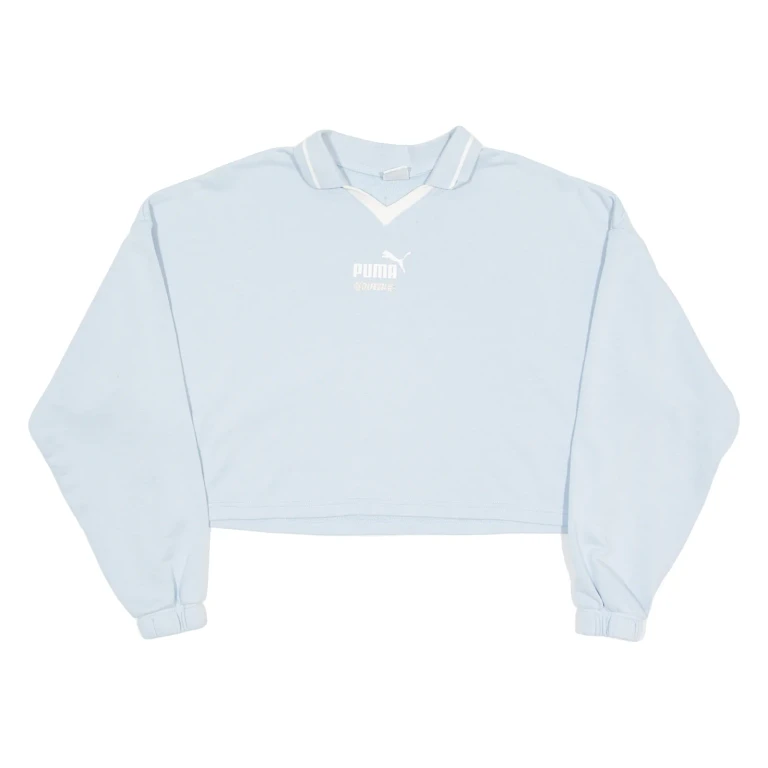 PUMA Cropped Womens Sweatshirt Blue Collared XS