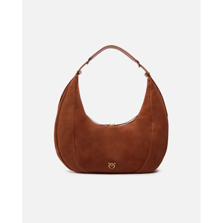 Pinko - Large suede Hobo shoulder bag with leather handle