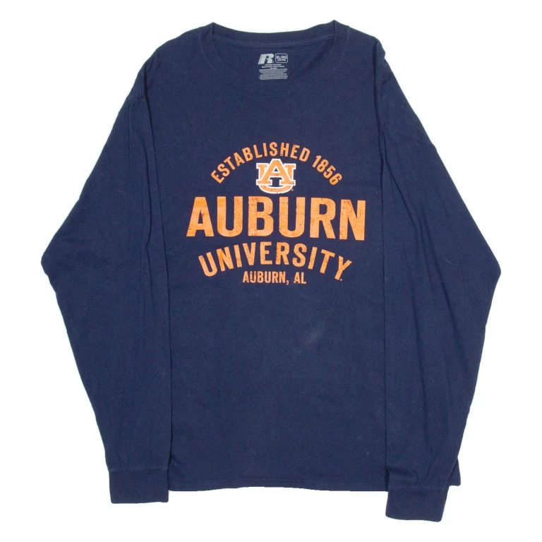 RUSSELL ATHLETIC Auburn University Mens T-Shirt Blue Long Sleeve USA XL