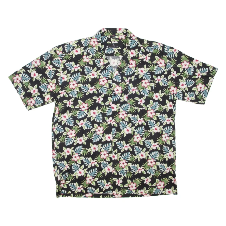 HUGO SAMUEL & CO Mens Hawaiian Shirt Black Floral 2XL