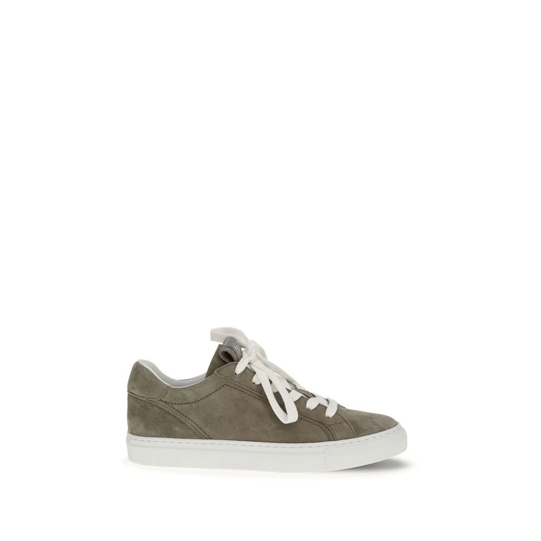 Brunello Cucinelli Gray Calf Leather Bos Taurus Sneakers - Women