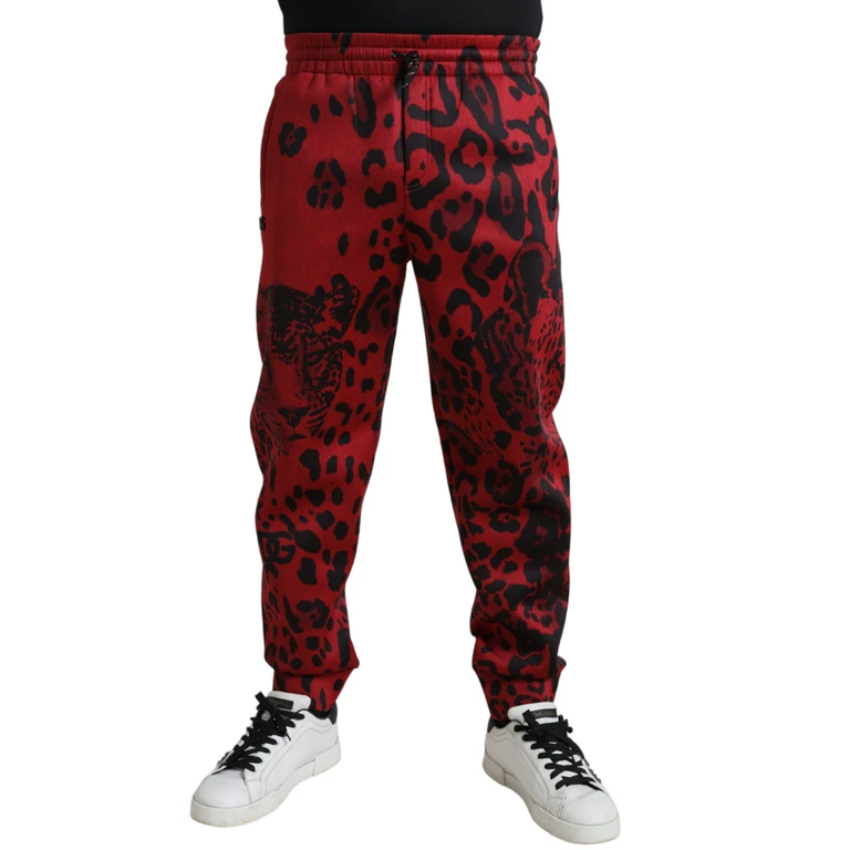Dolce & Gabbana Red Black Leopard Stretch Jogger Pants And Polyester - Men