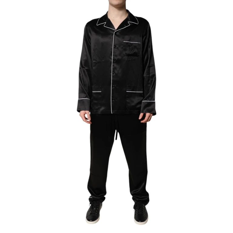 Dolce & Gabbana Black Silk Shirt Pants Pajama Set Sleepwear - Men