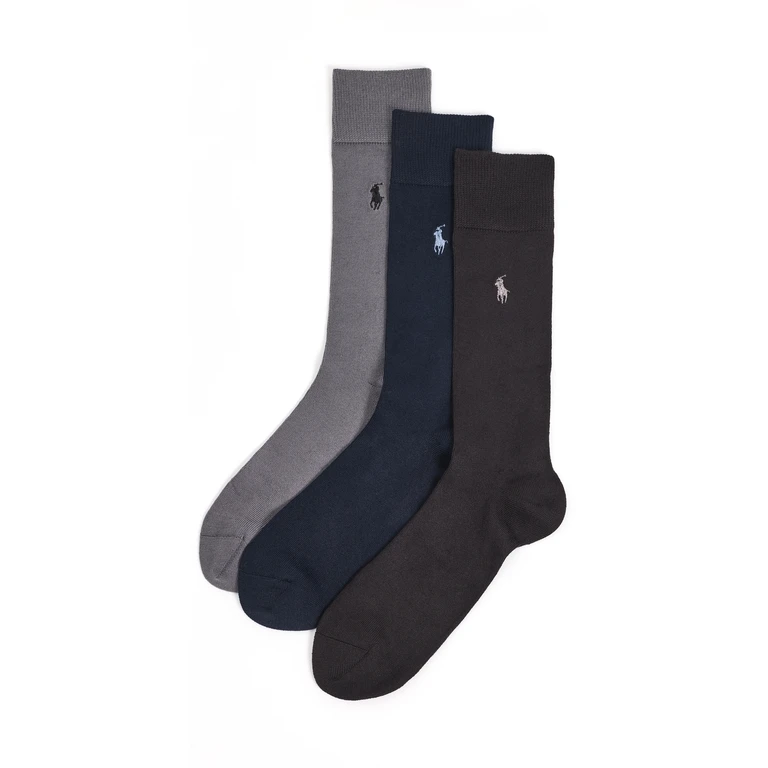 Polo Ralph Lauren Supersoft Flat Knit Slack Socks 3 Pack Grey/Navy/Black 10-13