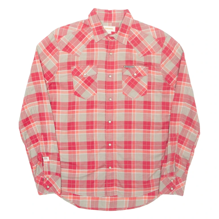 DIESEL Mens Shirt Red Check Long Sleeve M