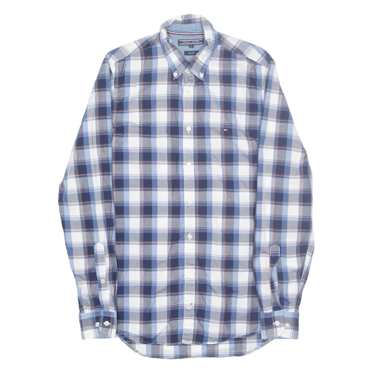 TOMMY HILFIGER Mens Shirt Blue Check Long Sleeve M