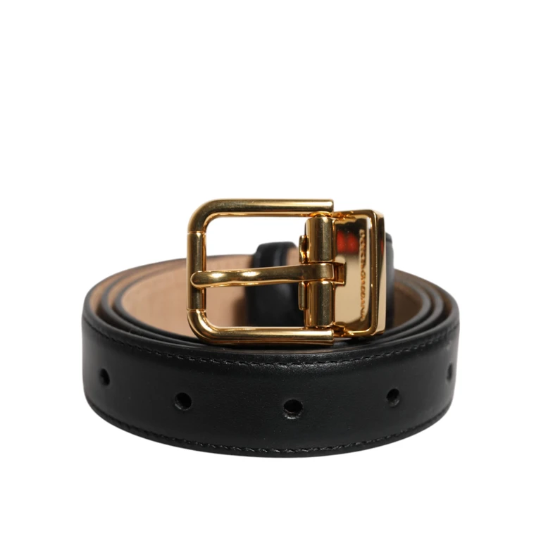 Dolce & Gabbana Black Leather Logo Metal Waist Buckle Belt - Women
