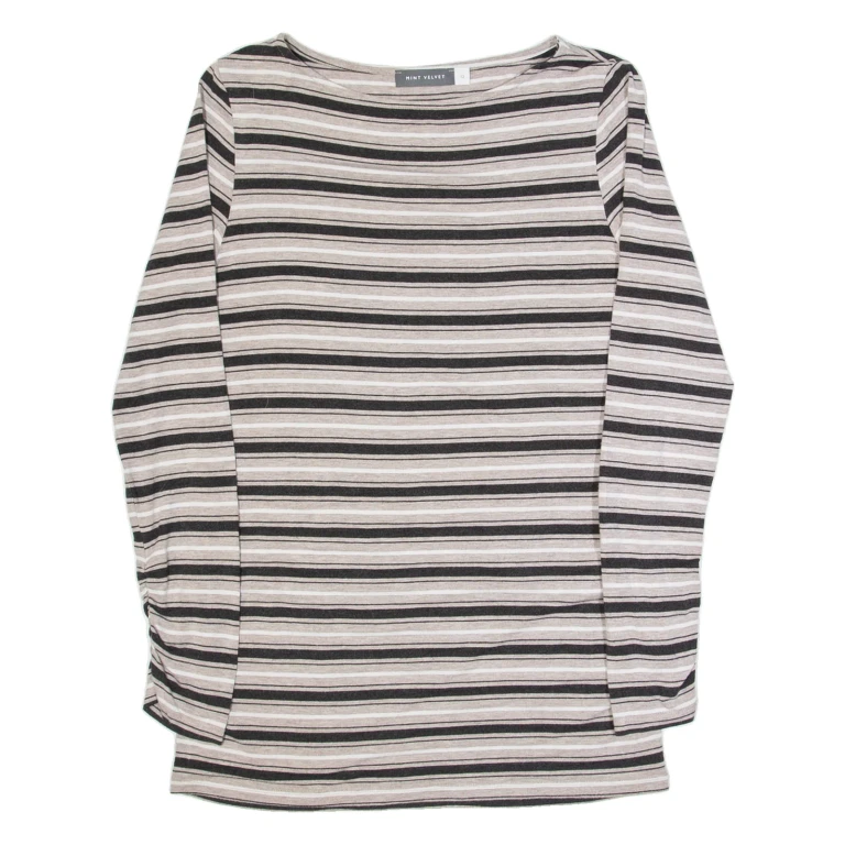 MINT VELVET Womens Printed Top Grey Long Sleeve Striped UK 12