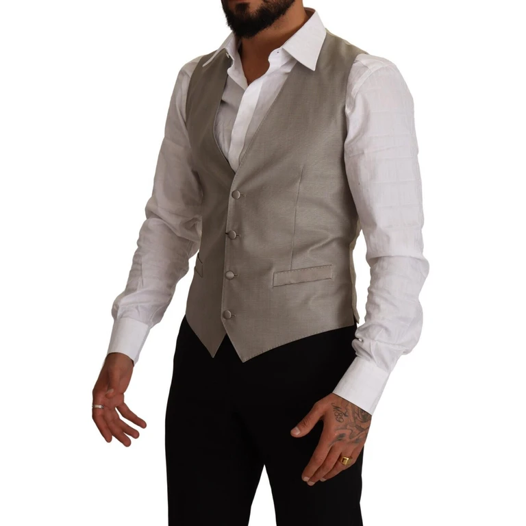 Dolce & Gabbana Beige Wool Single Breasted Waistcoat Vest Virgin Clothing - Men