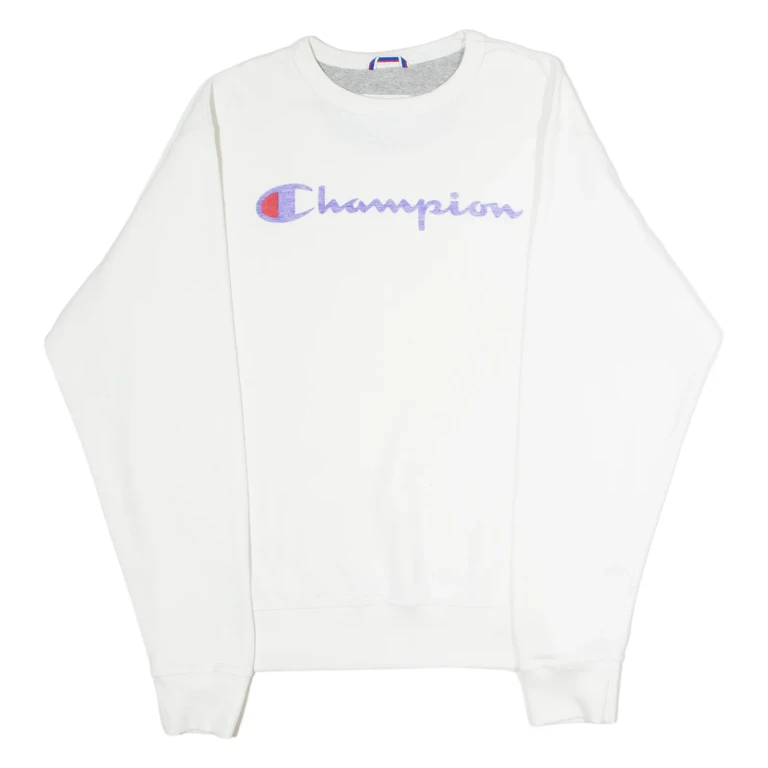 CHAMPION Womens Sweatshirt White Crew Neck M