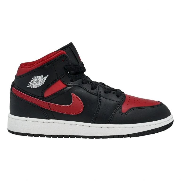 Grade School Retro 1 Mid 'Black Summit White Varsity Red Gs' Sneakers