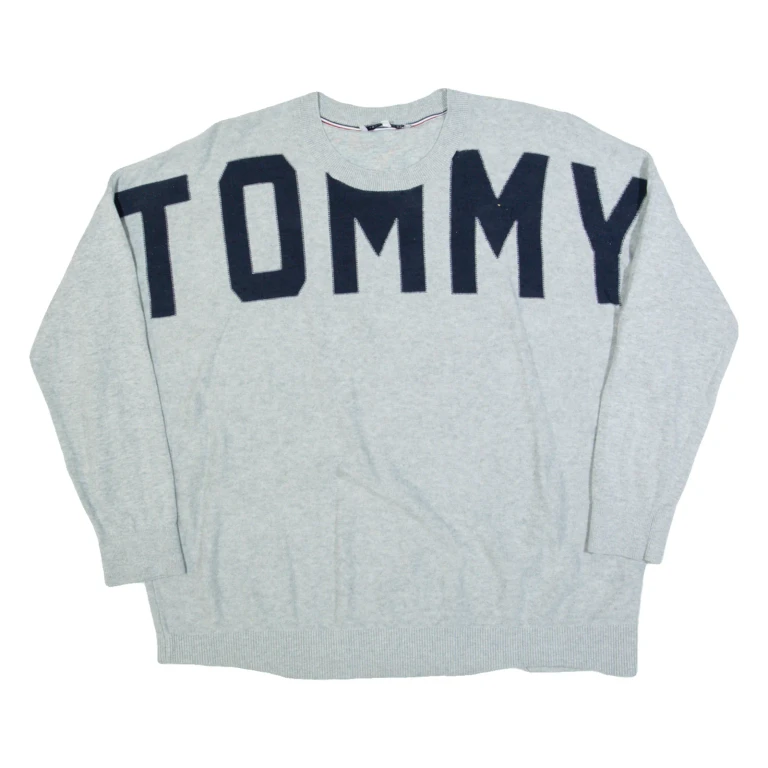 TOMMY HILFIGER Womens Jumper Grey Tight Knit L