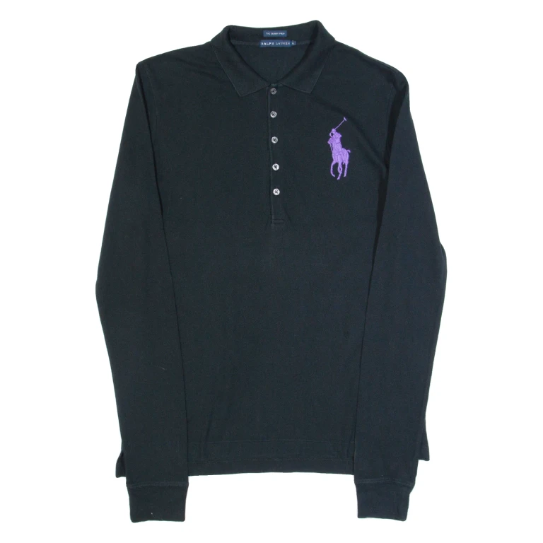 POLO RALPH LAUREN Skinny Mens Polo Shirt Black Long Sleeve XL