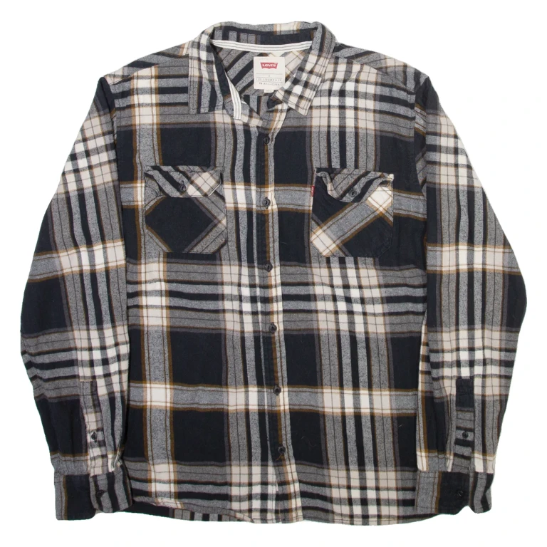 LEVI'S Mens Shirt Grey Plaid Long Sleeve L