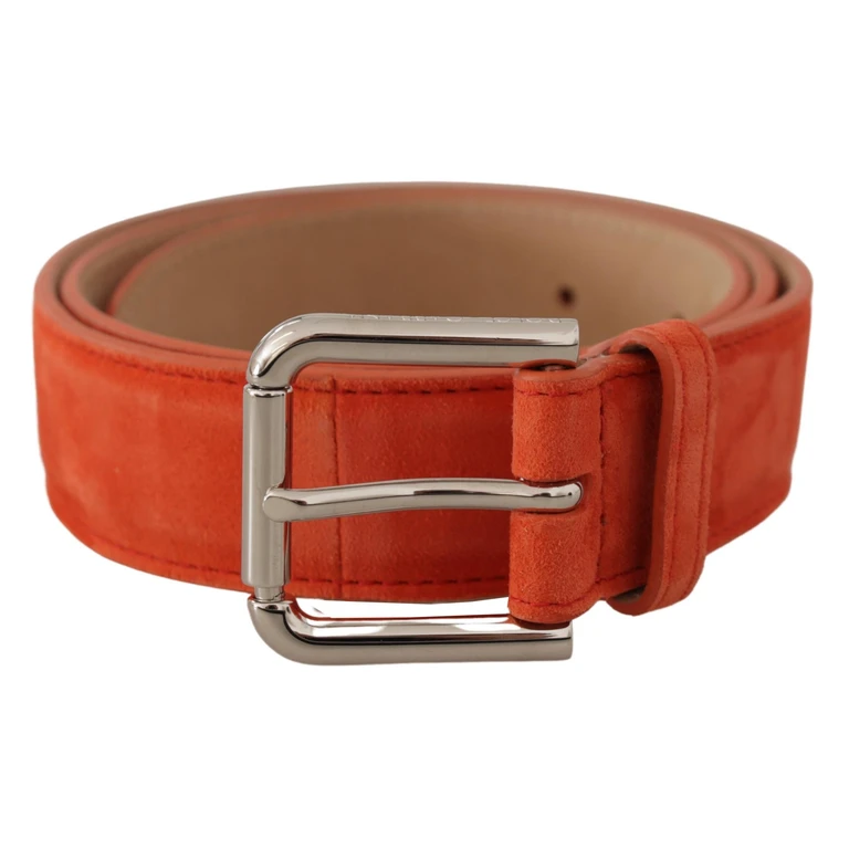 Orange Leather Suede Silver Logo Metal Buckle Belt - Women