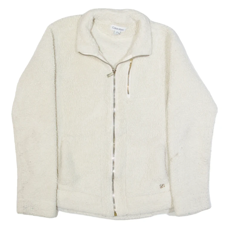 CALVIN KLEIN Womens Fleece Jacket Cream M