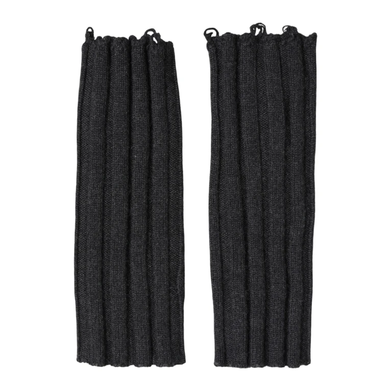 Black Virgin Wool Knitted Fingerless Gloves - Men