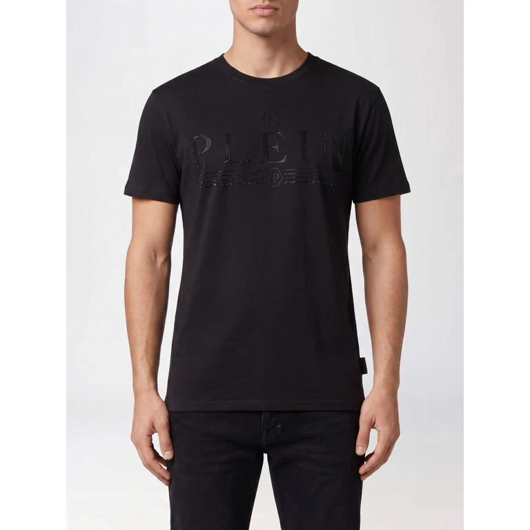 Cotton Crew Neck T-shirt with Rhinestone Logo Lettering (FADCMTK7444PJY002N02)