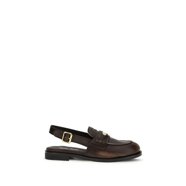 Miu Miu Brown Calf Leather Bos Taurus Slip-On Loafers - Women