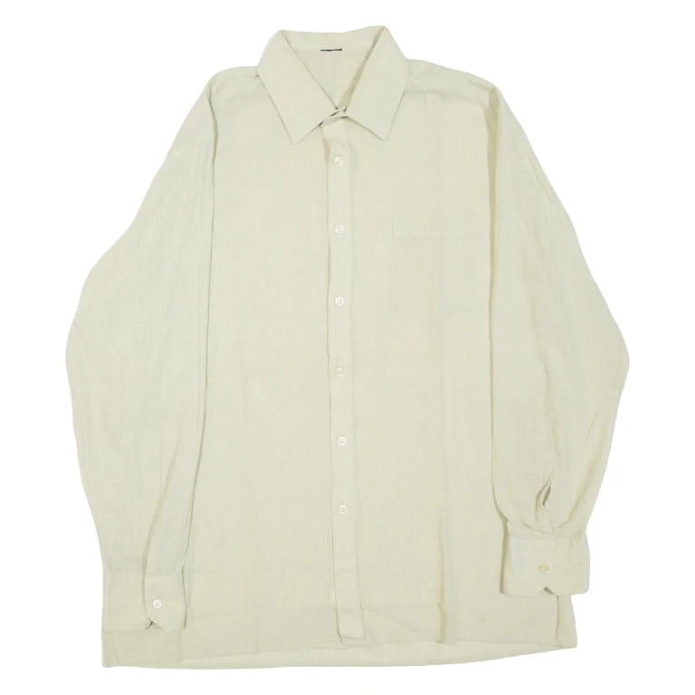 Mens Plain Shirt Beige Long Sleeve L