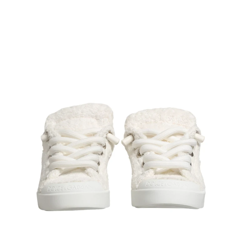 Dolce & Gabbana White Faux Shearling Low Top Sneakers Shoes - Men