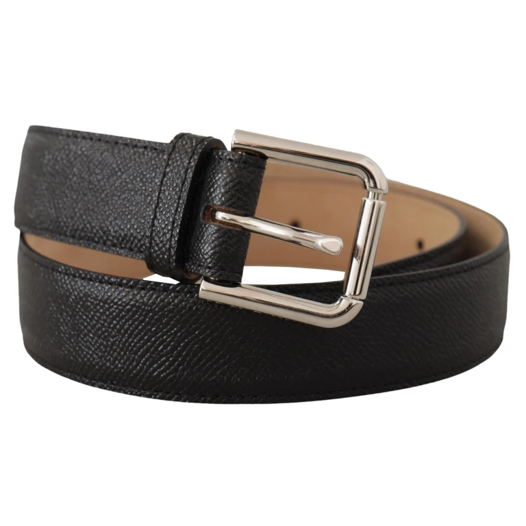 Dolce & Gabbana Black Calf Leather Brown Backend Metal Buckle Belt - Men