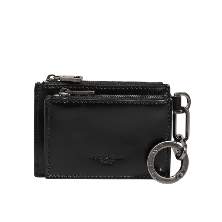 Dolce & Gabbana Black Leather Zipped Card Holder Coin Purse Keyring Wallet Horse - Men