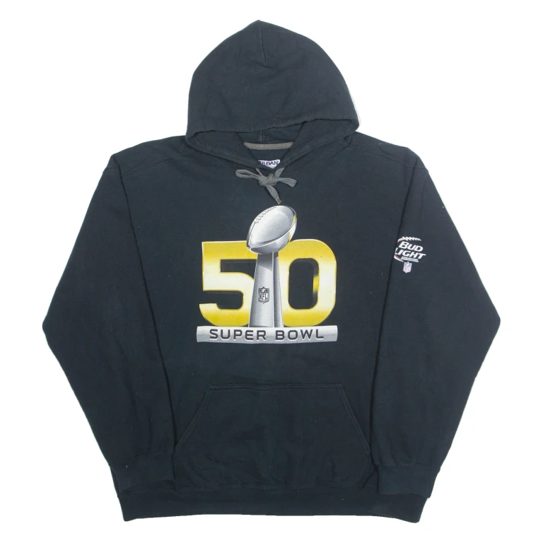 GILDAN NFL SUPER BOWL Mens Black Hoodie 90s USA XL