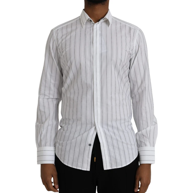 Dolce & Gabbana Black White Striped Formal Dress Gold Shirt Black/white Cotton - Men