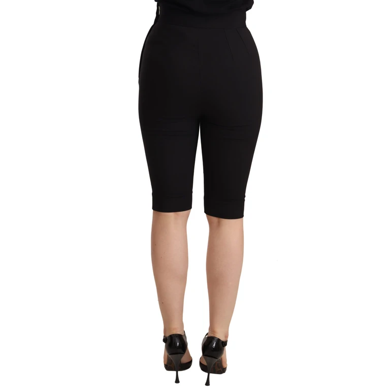 Dolce & Gabbana Black Wool Stretch Slim Fit High Waist Shorts Virgin Silk Elastane - Women