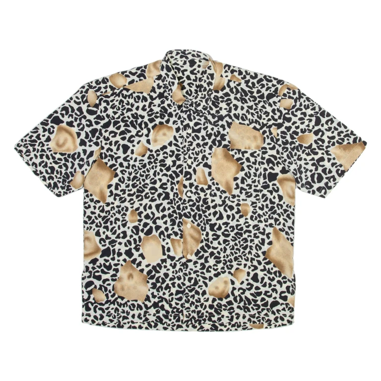 Womens Printed Shirt White Collared Viscose Animal Print M