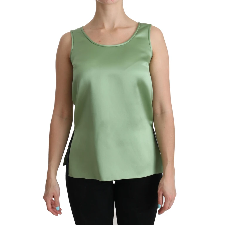 Dolce & Gabbana Green Sleeveless Silk Top Tank Blouse - Women