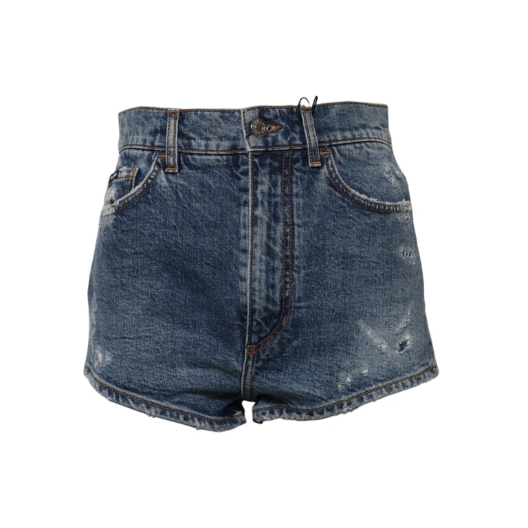 Dolce & Gabbana Blue Tattered Denim Cotton Hot Pants Shorts Elastane - Women